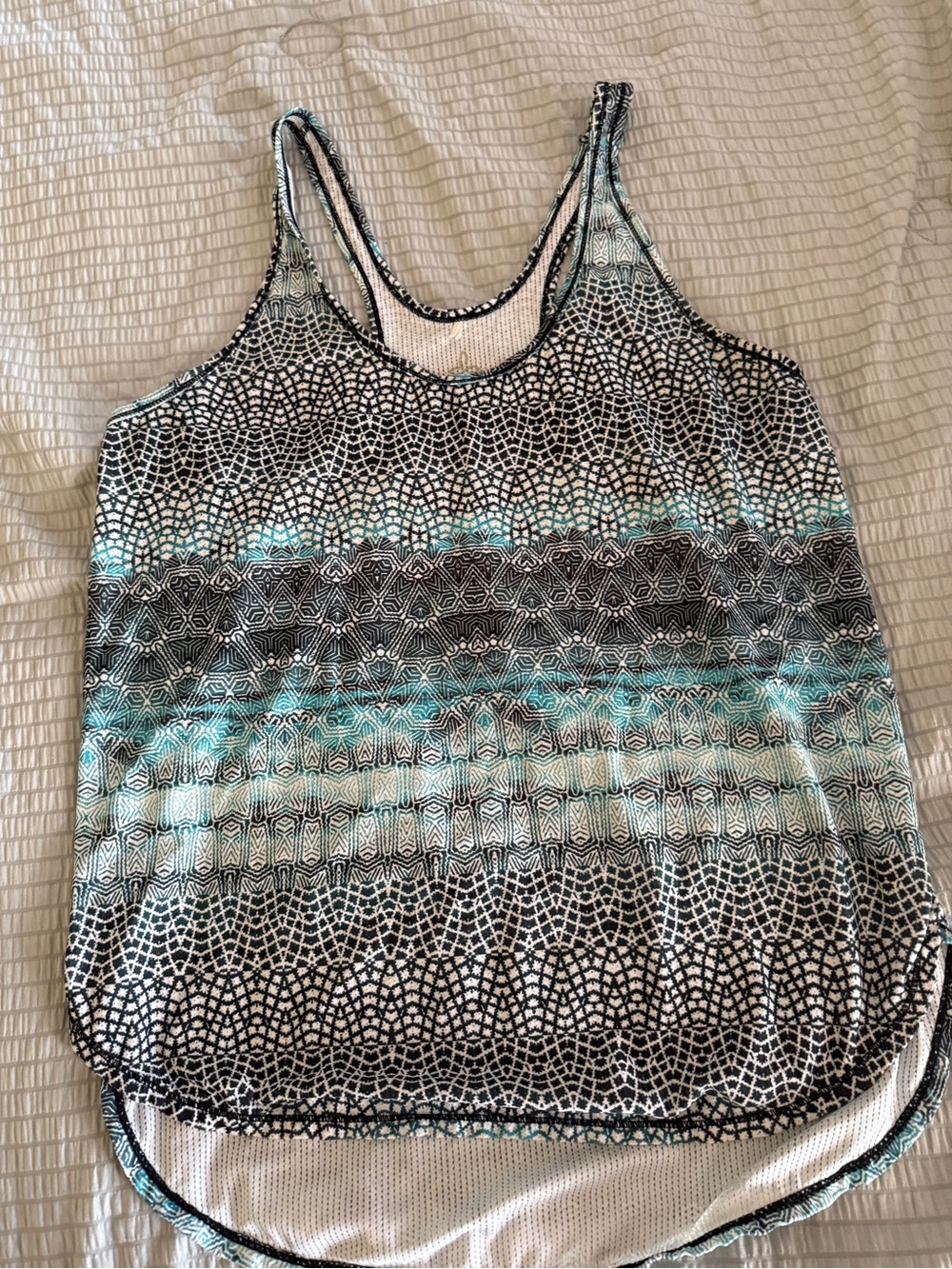 Prana Black, White & Teal Geometric Racerback Tank